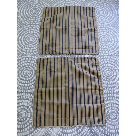 Other - 2 Ashley Pillow Shams Euro Square 26X26 Gold Black Stripe Luxury Decor Old Money